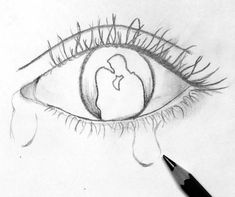 a pencil drawing of an eye with tears coming out of the iris's tear