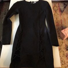 Black Bodycon Dress ; Size Xs ; Windsor Edgy Mini Length Bodycon Dress For Going Out, Edgy Black Bodycon Dress For Going Out, Edgy Long Sleeve Mini Dress For Going Out, Edgy Black Bodycon Dress For Fall, Edgy Long Sleeve Dresses For Going Out, Beige Long Sleeve Dress, Maroon Long Sleeve Dress, Black Cutout Dress, Long Sleeve Navy Dress