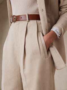 Norfolk Wide-Leg Linen-Cotton Pant | Banana Republic Tailored Linen Wide Leg Pants For Business Casual, Linen Bottoms With Welt Pockets For Fall, Business Casual Linen Wide Leg Pants With Welt Pockets, Fall Linen Pants With Belt Loops, Beige Linen Wide Leg Pants For Fall, Elegant Linen Wide Leg Pants With Belt Loops, Linen Wide Leg Pants With Belt Loops For Work, Elegant Herringbone Pants For Fall, Elegant Herringbone Pattern Pants For Fall