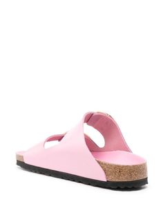 Birkenstock Arizona Big Buckle Sandals - Farfetch Pink Leather Footbed Sandals For Spring, Pink Leather Flat Footbed Sandals, Pink Leather Sandals With Textured Footbed, Pink Double Strap Slides For Spring, Pink Leather Footbed Sandals With Removable Insole, Pink Leather Cushioned Footbed Sandals, Pink Leather Footbed Sandals With Textured Footbed, Pink Leather Open Toe Footbed Sandals, Pink Leather Footbed Sandals With Buckle Closure