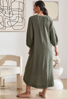 Soft Cotton Dress, Oprahs Favorite Things, Sage Color, Double Gauze Fabric, Gauze Dress, Eco Friendly Clothing, By The Ocean, Green Tie, Gauze Fabric