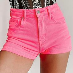 Super Stretchy & Super Cute ! My Favorite Brand Of Jeans/Shorts ! Like Judy Blue Sizing. The Color Makes You Look Sooo Tan ! A Must Have ! Small - 0-5 Medium - Fits Sizes 7 To 9 Large - Fits Sizes 11 - 15 Stretchy ! Spring Stretch Solid Jean Shorts, Stretch Solid Jean Shorts For Summer, Fitted Jean Shorts In Solid Color, Fitted Trendy Jean Shorts, Mid-rise Solid Shorts With Built-in Liner, Trendy Fitted Shorts, Pink Jean Shorts For Summer, Solid High-rise Jean Shorts For Summer, Pink High-waisted Jean Shorts For Summer