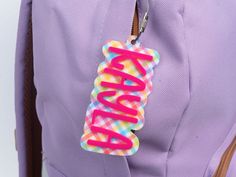 These laser-cut personalized name keychains are both eye-catching and adorable. Upgrade your backpack, lunch box, water bottle, or diaper bag with our colorful, custom name keychains--proof that practical can still be cute! They make the perfect back-to-school gift for a kiddo, or even a great gift for a mama-to-be for her diaper bag. Keychain details: -Keychain base is cut from 1/8" Acrylic with layered 1/8" Acrylic name on top -Approximately 4x2" depending on name length and font style -Custom Backpack Name Tags, Bachelorette Crown, Name Keychains, 4th Of July Cocktails, Thanksgiving Party Decor, Halloween Crown, Bag Name Tag, Crown Baby Shower, Custom Crown