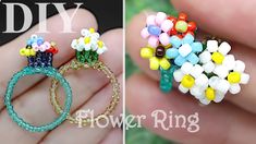 two pictures with flowers in them and one is made out of beaded beads, the other has flower rings