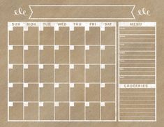 a brown paper calendar with white squares on the front and bottom, as well as an arrow