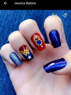 Superhero Nails, Marvel Nails, Wonder Woman Cake, Wonder Woman Birthday Party, Wonder Woman Party, Wonder Woman Birthday, Patriotic Nails, Fourth Of July Nails