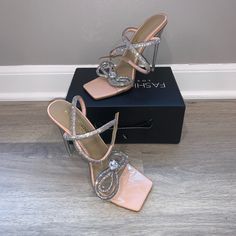 Brand New In Box. Just Tried On Around The House. Size 7.5 Tts. Make Me An Offer! Silver Heels With Bling For Events, Silver Bling Heels For Events, Silver Bling Heels For Cocktail, Silver Rhinestone Heels For Events, Chic Silver Heels With Bling, Rhinestone Bow Heels, Wrap Around Heels, Gold Block Heels, Size 10 Fashion