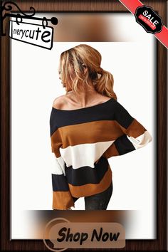 Black Colorblock Striped Knitted Sweater Striped Knitted Sweater, Chic Blouses, Stylish Sweaters, Long Sleeve Pullover Sweater, Winter Sweaters, Knitted Sweater, Knitwear Women, Fashion Tops, Long Sleeve Pullover