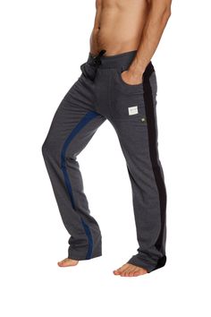 Ultra Flex Yoga Track Pant (CHARCOAL w/Black & Royal) Mens Pants 4-rth Comfortable Relaxed Fit Sweatpants With Elastic Side Panels, Loungewear Joggers With Elastic Side Panels, Athleisure Loungewear Pants With Elastic Side Panels, Comfortable Sweatpants For Loungewear With Elastic Side Panels, Comfortable Loungewear Sweatpants With Elastic Panels, Gym Sweatpants With Side Pockets, Athleisure Relaxed Fit Sweatpants With Elastic Panels, Cotton Sweatpants With Pockets For Gym, Functional Cotton Joggers With Comfort Waistband