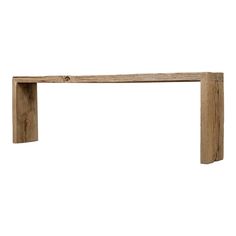 a wooden table with two legs and a shelf on the top, against a white background