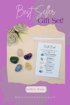 the best seller gift set is on display next to some rocks and succulents