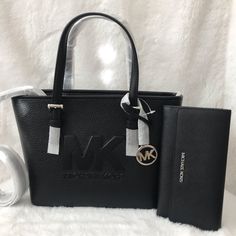 New. 100% Authentic Xs Carryall Tote 9"Bottom 11"Top X 7.75"H X 4.25"D Lg Trifold Wallet Black Color Evening Black Shoulder Bag With Embossed Logo, Classic Black Bag With Embossed Logo, Black Crossbody Bag With Embossed Logo, Black Shoulder Bag With Embossed Logo, Michael Kors Evening Bag With Logo, Modern Leather Wallet For Shopping, Black Bags With Embossed Logo For Formal Occasions, Black Formal Bag With Embossed Logo, Black Formal Bags With Embossed Logo