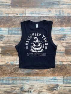 Halloweentown crop top and oversized tshirt. Women's Halloween Crop Top Tee. Halloween Crop Top, Get In Loser, White Crop Tank, Black Cropped Tank, Crop Top Tees, Black Crop Top, Cropped Tube Top, Halloween Tees, Halloween Town