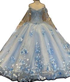 Sky Blue Long Dress, Ball Gown Quinceanera Dresses, Blue Long Dress, Off Shoulder Ball Gown, 3d Applique, Long Blue Dress, Quinceanera Dress, Quinceanera Dresses, Quinceanera