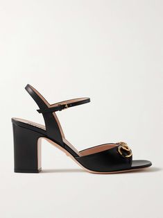 GUCCI Lady horsebit-detailed leather sandals Shop Gucci, Nye Outfits, Gucci Horsebit, Chunky Block Heels, Black Accessories, Gucci Shoes, Ankle Straps, Mid Heel, Net A Porter