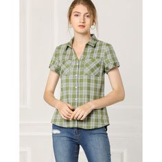 The classic plaid shirt can be mixed easily with a variety of styles. This plaid short-sleeved cotton shirt will become a quick go-to in your wardrobe. Style it with your favorite jeans or skirts for a casual look. Perfect for going out and traveling with friends. Occasions: Beach, weekend, gathering, daily, and so on. Beach Weekend, Summer Plaid, Plaid Sleeve, Oversized Flannel, Plaid Fashion, Plaid Shorts, Collar Top, Wardrobe Style, Chic Woman