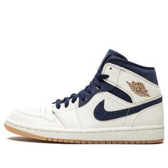 Air Jordan 1 Mid 'Jeter' Sail/Bronze-College Navy Basketball Shoes/Sneakers Sneakers Air Jordan, Nike 1, Dunk Low Nike, Nike Air Jordan 1 Mid, Marina Blue, Derek Jeter, Nike Air Jordan 1, University Blue, Hi Top