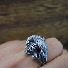 RAVEN and SKULL Ringdelicate Hand Carving925 Solidsterling - Etsy Carved Sterling Silver Skull Ring, Carved Sterling Silver Skull Ring For Gift, Crow Ring, Mobil Wallpaper, Nevermore Raven, Skull Ring, Delicate Rings, Silver Band, Jewelry Crafts