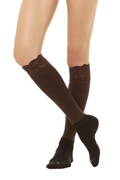 These cult classic Lacie Lace Knee High Socks adds a feminine touch to any outfit. The opaque knee-high sock actually stays put and feels silk smooth to the touch! The attached ankle sock features a cushioned performance sock which keeps your feet comfortable from heel to toe. The iconic lace detail on top styles great with dresses, shorts and over your skinny jeans and leggings. Lace Boot Socks, Sock Game, Lace Socks, Favorite Boots, Knee High Socks, Dress Socks, Boot Socks, Knee High Sock, Ankle Socks