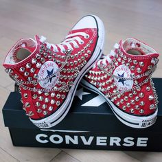 Genuine CONVERSE Red With Studs & Chains All-star Chuck Taylor | Etsy