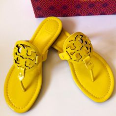 New In Box Tory Burch Miller Sandals Color Is Limone Perfect For The Summer Dust Bag Included Size 7.5 Please Note: 50% Off Listed Price Is Not Reasonable. Designer Yellow Sandals For The Beach, Designer Yellow Sandals For Beach, Sandals Tory Burch, Tori Burch Sandals, Tory Burch Sandals Sparkly, Tory Burch Slides, Tory Burch Charm Mules, Tory Burch Black Sandals, Ivory Sandals