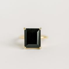 Natural Black Onyx Gemstone 4 prong ring set in vermeil (sterling silver dipped in 24K gold) Unique Engagement Rings Black, Prong Ring, Black Stone Ring, Gold Statement Ring, Onyx Gemstone, Opal Bracelet, Dainty Bracelets, Ring Black, Less Is More