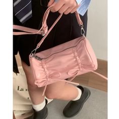 UAKISS - Pleated Pink Women Shoulder Bag Bow Pillow Leather Sweet Elegant Fashion Handbag Gentle Casual Exquisite Ladies Armpit Bag