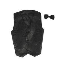 The perfect ensemble for your young man for a special occasion, holiday, wedding, or church dress. Poly-silk vest and matching clip-on bowtie set. Vest is lined poly-silk front (3 button for infant/toddler, 4 button for boys) with polyester back gathered with elastic. [Black Paisley and White Paisley vests are backless with an elastic band.] No adjusting necessary. Perfectly shaped clip-on tie is poly-silk. Quality construction will last for years. 100% Polyester. Hand wash. Made in the USA. SHI Silk Vest, Vest Set, Vest And Tie, Boys Bow Ties, Kids Clothes Boys, Boys Accessories, Black Vest, Boys Coat, Tie Set