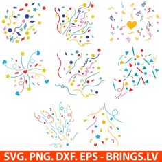 colorful confetti sprinkles and stars on white background with text saying svg, png dxf eps - brings lv