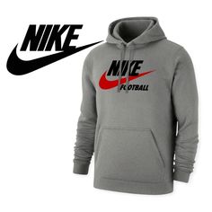 Nike Futura Football Sportswear Fleece Hoodie Size - Medium / Chest - 37.5in - 41in Color - Gray Heather With Red Swoosh / Black Nike Fabric - Body: 80-82% Cotton / 18-20% Polyester Hood Lining: 100% Cotton Brand New With Tags Chrome Industries, United By Blue, Peak Design, Topo Designs, Mens Casual Dress Outfits, Mens Casual Dress, Black Men Fashion, Black Nike, Fleece Hoodie