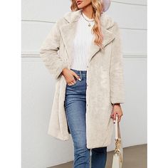 Season:Winter,Fall; Fabric:Faux Fur; Sleeve Length:Long Sleeve; Look After Me:Machine wash; Gender:Women's; Style:Casual,Street Style; Elasticity:Micro-elastic; Occasion:Daily Wear,Vacation,Street,Going out; Outerwear Length:Long; Placket:Open Front; Fit Type:Regular Fit; Function:Warm,Breathable; Pattern:Plain; Design:Fleece Lined; Neckline:Turndown; Outerwear Type:Teddy Coat,Fleece Jacket; Front page:FF; Listing Date:10/28/2023; Production mode:External procurement; Print Type:non-printing Casual Winter Coat, Womens Black Leather Jacket, Fall White, Heated Jacket, Plaid Pullover, Fleece Jacket Womens, Long Winter Coats, Long Sleeve Outerwear, Teddy Coat