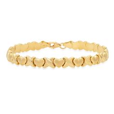 14k Gold Hugs and Kisses Heart 6.3mm Bracelet 7.25""; features lobster clasp. Hugs And Kisses, Lobster Clasp, Ring Size, Kiss, Bracelet, Gold