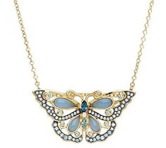 Beautify your ensemble with this butterfly necklace adorned with an array of gemstones that lend a welcome spark of vitality to any outfit. From Ariva. Butterfly Necklace, Diamond Jewelry, Butterflies, 18k Gold, Fine Jewelry, Jewelry Necklaces, Gemstones, Gold, Blue