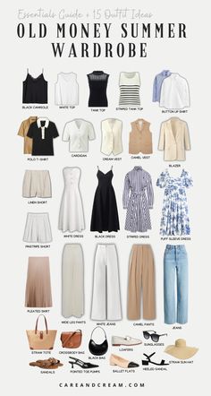 Upgrade your summer look with our Old Money Summer Capsule Wardrobe! We've put together 15 elegant outfit ideas that will awaken your old money style with a mix of 25+ chic summer essentials. Feel confident owning your aesthetic this summer with the relaxed yet refined old money summer style. These outfit ideas are truly an inspiration for crafting your timeless capsule wardrobe. Plus: old money look, old money summer outfits, quiet luxury. How To Dress More Feminine, Kibbe Style, Natural Kibbe, Fashion Terminology, Thailand Outfit, Vision 2024