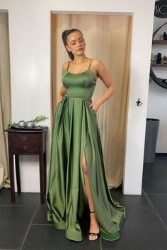 Green Prom Dress Long, Simple Prom Dress Long, Prom Dresses With Pockets, Custom Prom Dress, Spaghetti Strap Prom Dress, Gown Plus Size, Prom Dresses Sleeveless, Prom Dresses Online, Green Prom Dress