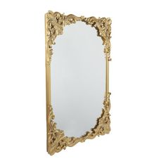 an ornate gold framed mirror against a white background