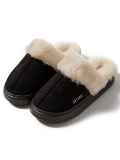 Thick Sole Plush Slippers, Non-Slip Winter Home Wear Casual Couple Slippers Black Fashionable    Plain    Women Shoes, size features are:Bust: ,Length: ,Sleeve Length: Couple Slippers, Plush Slippers, Slippers Black, Winter Home, Home Wear, Winter House, House Slippers, Inspiration Mode, Womens Slippers