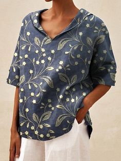 🌿BAUMWOLLE&LEINEN Summer Printed Half Sleeve Blouse, Printed Half Sleeve Summer Blouse, Summer Half-sleeve Printed Tops, Summer Half Sleeve Printed Tops, Printed Half Sleeve Tops For Summer, Casual Printed Tops With 3/4 Sleeve, Casual Printed Top With 3/4 Sleeves, Printed Half Sleeve Top With Relaxed Fit, Casual Floral Print Half Sleeve Tops