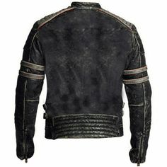 Mens Biker Vintage Motorcycle Cafe Racer Retro Black Distressed Leather Jacket Retro Leather Jacket, Striped Leather Jacket, Classic Cafe, Leather Jacket Zipper, Aviator Leather Jacket, Cafe Racer Leather Jacket, Vintage Cafe Racer, Black Leather Motorcycle Jacket, Distressed Leather Jacket