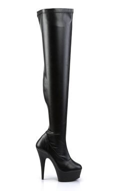 Show off yer legs in the DELIGHT-3000 boots! These sexy thigh highs are made with stretch faux leather, securing with an inner zip for easy on/off.The Delight series features a 6" heel and a 1 3/4" platform. This is an ideal height for beginners and dance fitness. 100% Vegan. US women's sizing-refer to size chart for more info. High Cut Faux Leather Heeled Boots, High Cut Leather Heeled Boots For Night Out, Leather High Cut Heeled Boots For Night Out, Edgy Thigh High Platform Boots For Club, Leather High-cut Heeled Boots For Night Out, Leather Heeled Boots For Night Out, Edgy Fitted Thigh High Platform Boots, Fitted Synthetic Thigh High Boots, Fitted Thigh-high Synthetic Boots