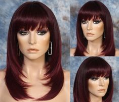 "~We mainly sale our wigs to cancer and alopecia patients. Therefore, we do not accept any returns on wigs. Please choose wisely and ask all questions before making your purchase/purchases. All sales on wigs are final. Thank you in advance for your consideration.~ WIG SPECIFICS Material: Human Hair Blend Type: Classic Weft cap Length: 20\" Long Stretched Length of Bangs: 4\" Type of Cap: Center part Heat Safe: Yes Adjustable: Yes Size: Average (fits head size 21.5-22.5\" in circumference) BENEFI Bangs Center Part, Textured Haircuts, Layers Haircut, Blend Wig, Romantic Curls, Blonde Layers, Center Part, Curly Lace Front Wigs