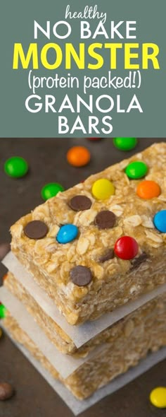 three bars with m & m candy on top