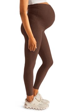 Keep up your yoga practice throughout your pregnancy in stretchy maternity leggings ingeniously designed with a wide, flatlock-seamed Empire waistband. 24 1/2" inseam; 7" leg opening; 14 1/2" front rise; 17" back rise (size Medium) Lined gusset 87% polyester, 13% elastane Machine wash, tumble dry Made in the USA of imported fabric Versatile Brown Yoga Activewear, Brown Athleisure Leggings For Yoga, Full Length Brown Yoga Activewear, Full-length Brown Activewear For Yoga, Full Length Brown Activewear For Yoga, Fitted Brown Activewear For Pilates, Brown Fitted Activewear For Pilates, Brown Full-length Activewear For Yoga, Brown Stretch Leggings For Yoga