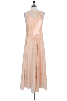 Current Boutique-Rebecca Taylor - Blush Lace Maxi Dress Sz 2 Sheer Sleeveless Lace Wedding Dress, Peach Spring Wedding Dress, Silk Evening Dress With Lace Patchwork, Evening Silk Dress With Lace Patchwork, Elegant Flowy Lace Dress With Lace Bodice, Delicate Spring Dress With Lace Bodice, Spring Delicate Dress With Lace Bodice, Delicate Lace Bodice Dress For Spring, Elegant Flowy Lace Patchwork Dress