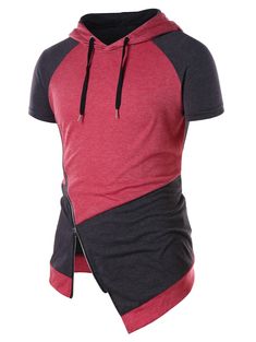 Color Block Zip Embellish Asymmetric Hoodie - Fire Engine Red - 3K78715414 - Men's Clothing, Men's Hoodies & Sweatshirts  #MensHoodiesSweatshirts #Men's #Clothing # #Men's #Hoodies #& #Sweatshirts Asymmetric Hoodie, Cheap Trendy Clothes, Trendy Fits, Cheap Mens Fashion, Dress Design Sketches, Cheap Hoodies, Hoodie Size Chart, Ethnic Print, Cool Hoodies