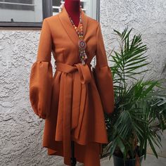 Burnt Orange/Rust Coat In Scuba Knit Fitted Outerwear For Fall Brunch, Fitted Long-sleeved Outerwear For Brunch, Fitted Outerwear For Brunch In Fall, Fitted Long Sleeve Outerwear For Brunch, Scuba Knit, Fashion Statements, Wrap Coat, Trench Coats, Burnt Orange