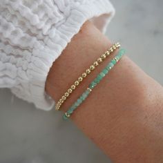 Add a special touch to your look. Our Birthstone Bead Collection styles are crafted with natural stones and three 14k gold rondelles strung on a coated wire for maximum durability. Wear your own birthstone—or a loved one’s—for a meaningful layer in any bracelet stack. Emerald is May's birthstone. Beaded 14k Gold Filled Yellow Gold Bracelets, 14k Gold-filled Yellow Gold Beaded Bracelets, Minimalist Hand-strung 14k Gold Filled Beaded Bracelets, Minimalist Hand-strung Beaded Bracelets In 14k Gold Filled, Adjustable 14k Gold Beaded Bracelet, Adjustable 14k Gold Beaded Bracelets With Tiny Beads, Adjustable 14k Gold Filled Bracelets For Layering, Adjustable 14k Gold-filled Bracelets For Layering, Stackable Rondelle Beaded Bracelets