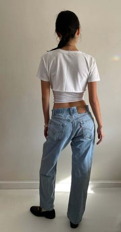 Vintage levi's 505 featuring an allover naturally faded denim.  soft but sturdy denim with no major wear.  lighter fade at thighs.  high waisted zipper fly boyfriend levi's.    1980s levi's 505 made in mexico / paper label regular fit straight leg tagged 34 x 30    waist 31  rise 12.5  hips 45  inseam 30  flat at thigh 12.5 and ankle 8.5    model is 5'10 size 2/4    sh 72 Stonewash Jeans, High Waisted Boyfriend Jeans, Levis 550 Jeans, Tall Jeans, 501 Jeans, Vintage Studio, Fly High, Levi Jeans 501, Faded Denim