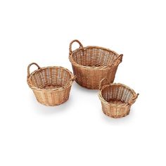 three wicker baskets sitting next to each other