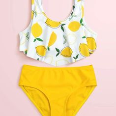 Nib Little Girls Lemon 2 Piece Hanky Hem Bikini Swimsuit - Size 5-6 Years Or ( Size 120 ) Fits True Too Size My Daughter Would Not Wear The Lemons. It’s Absolutely Adorbs Cute Tankini For Beach Season Vacation, Cute Yellow Fitted Swimwear, Cute Fitted Yellow Swimwear, Playful Yellow Swimwear For Swimming, Yellow Sleeveless Swimwear For Beach Season, Neon Yellow Sleeveless Swimwear For Beach Season, Yellow Tankini For Pool In Summer, Yellow Tankini For Vacation, Playful Yellow Swimwear For Vacation